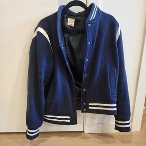Gap Navy and White Men's Bomber Jacket